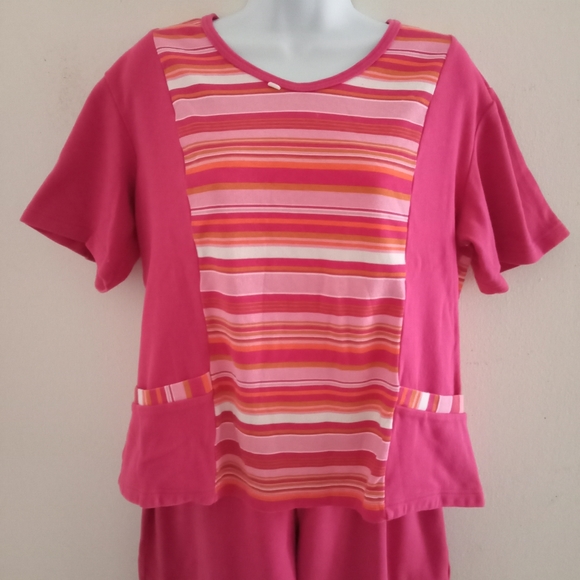 🎁 FREE GIFT INCLUDED 🎁NWOT Cotton Set Pants+Striped Blouse Tee Shirt w/Pockets - Picture 6 of 15